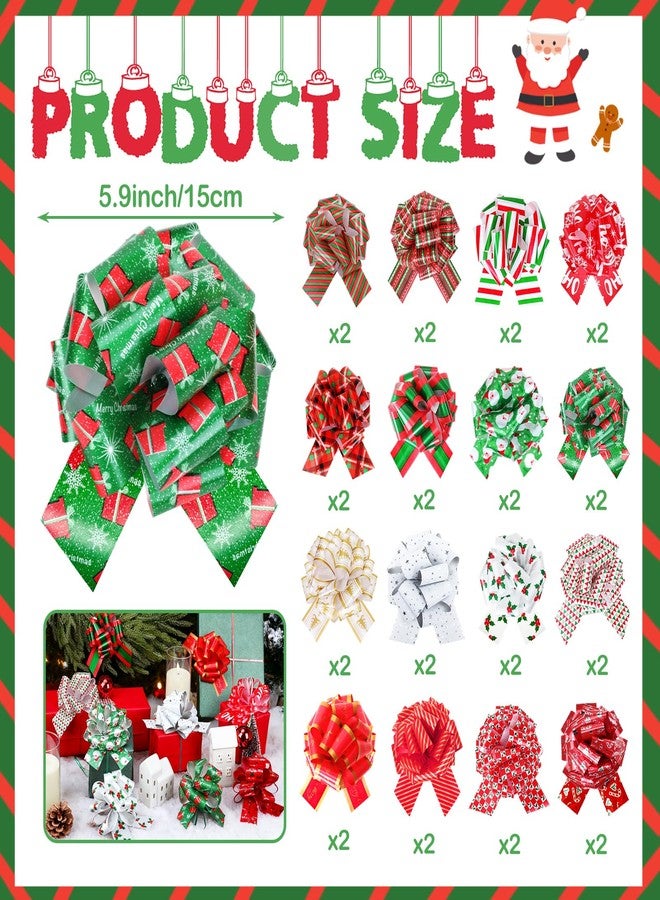 HEYTIMI 32 Pcs Christmas Pull Bows for Gift Wrapping, Style 6 Inch Large Organza Ribbon Bows for Presents, Xmas Gift Bows for Baskets Wine Bottles Valentine Wedding Party Holiday Decorations (Multicolor) - Image 2